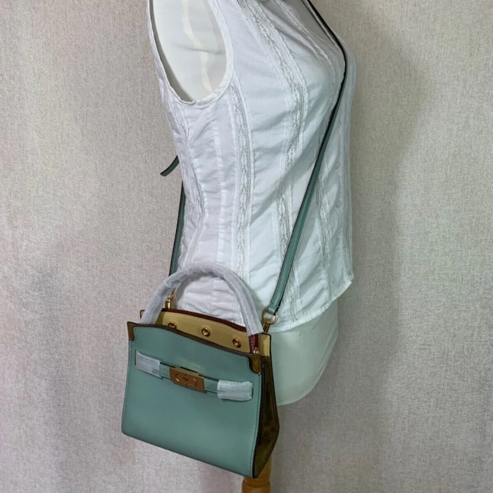 NEW Tory Burch Lee Radziwill Rivulet Blue Leather Petite Double Bag/Shoulder Bag - Picture 13 of 15